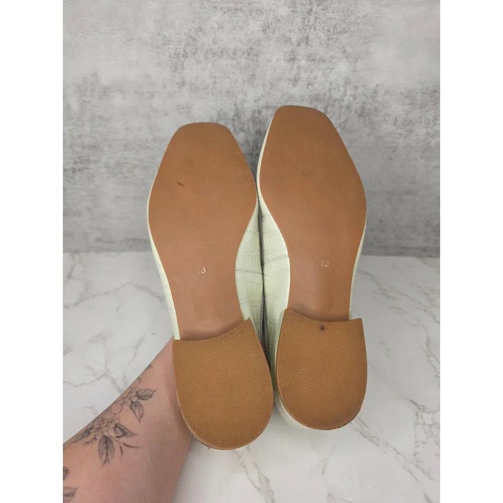 Jeffrey Campbell l Marko Leather Croc Embossed Loafer Square Toe Ivory Womens 10